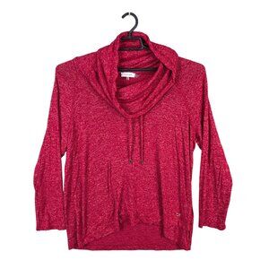 Womens Calvin Klein Red Cowl Neck Knit Top Long Sleeve Rayon Blend Stretch XL